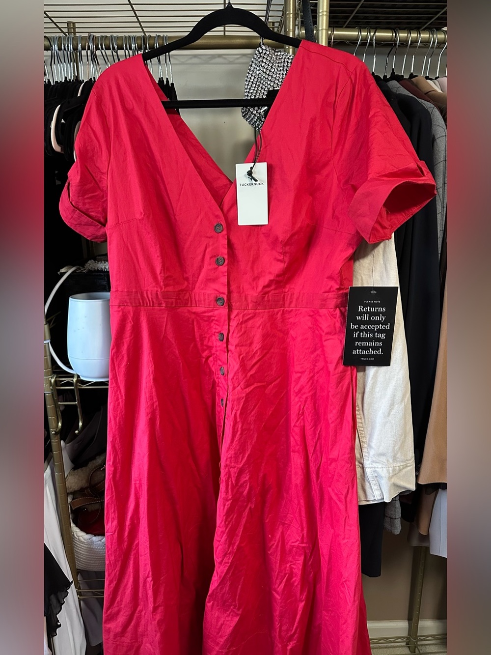 Tuckernuck Red Button-Front V-Neck Midi Dress